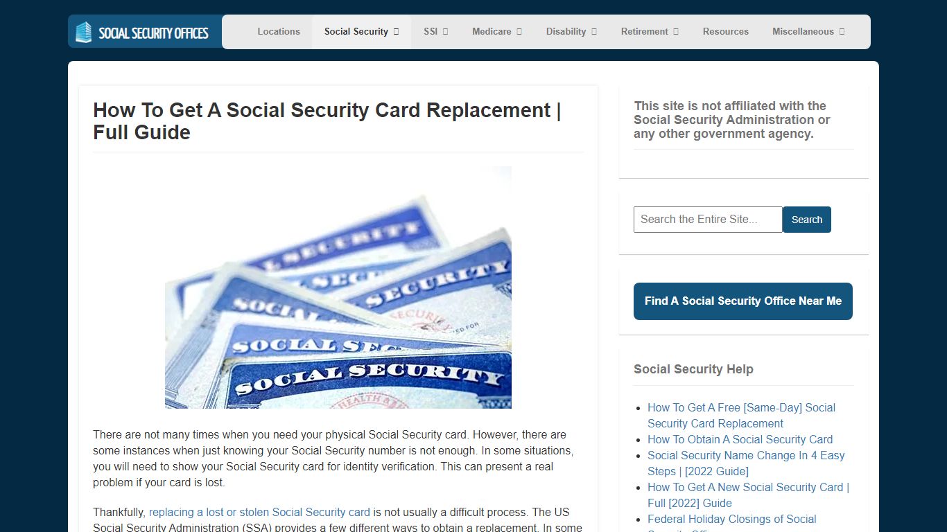 Social Security Card Replacement - Social Security Office Locations