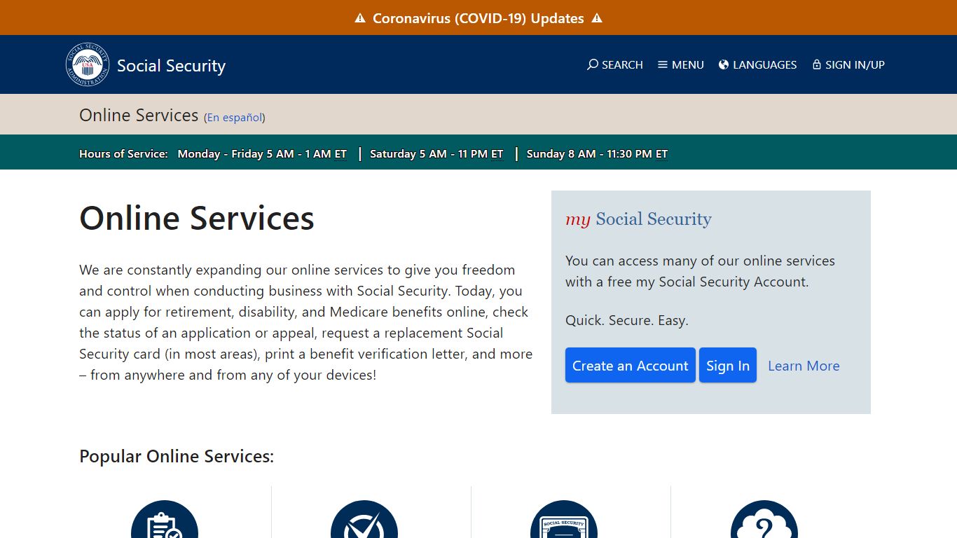 Online Services | SSA - Social Security Administration